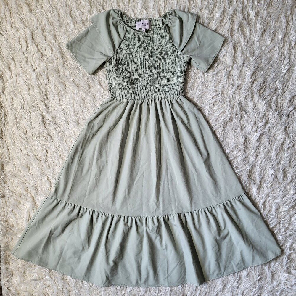 JessaKae Sage Green Smocked Midi Dress